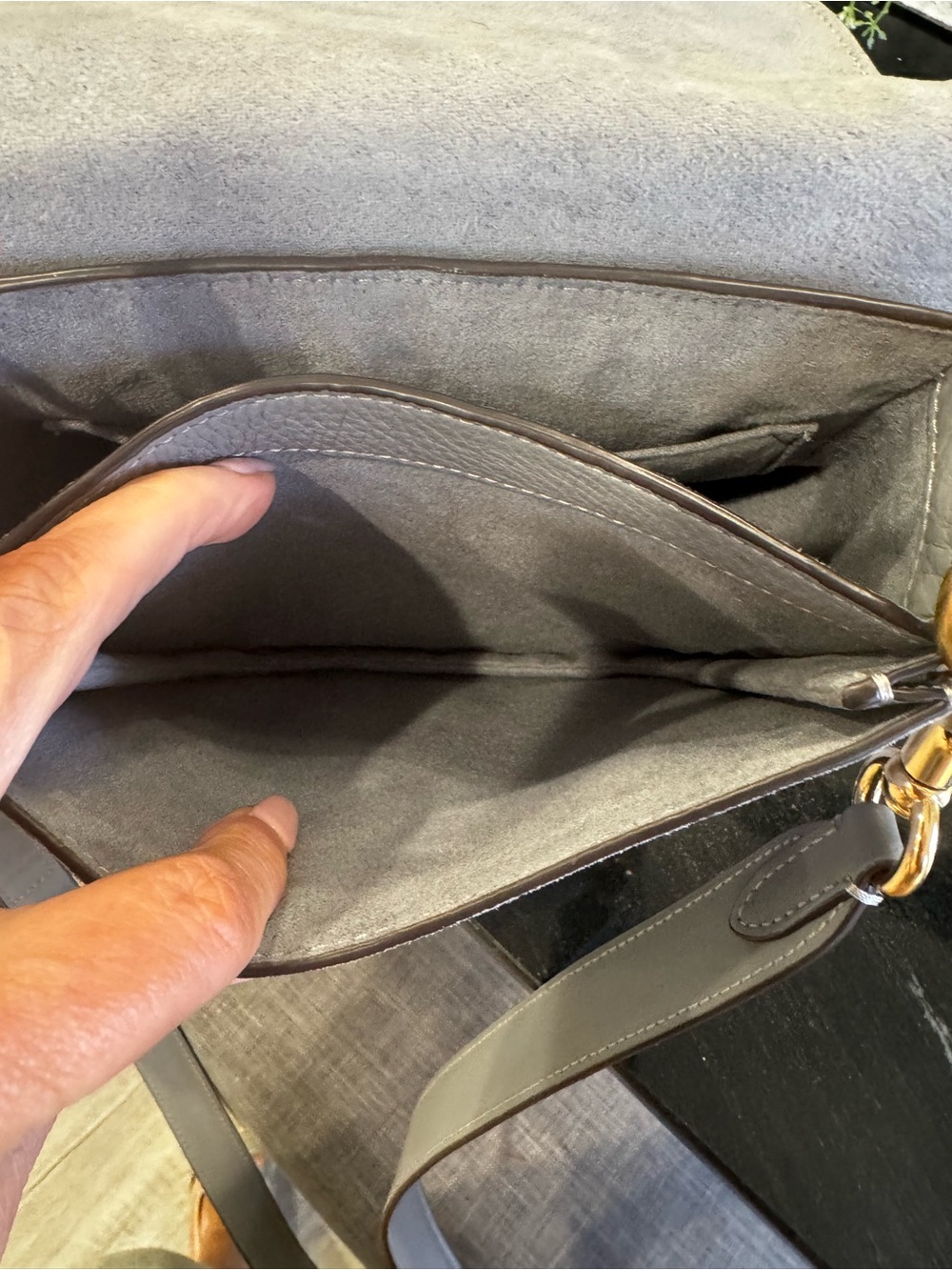 🩶COACH Gray Pebbled Leather & Suede Mini Saddle Bag with Gold Hardware - Picture 7 of 13